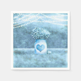 Blue Heart Mason Jar & Gipskraut Wedding Serviette