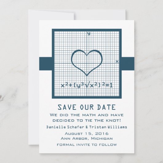 Blue Heart Math Graph Save the Date einladen (Vorderseite)