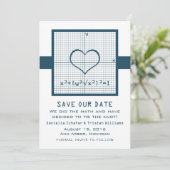 Blue Heart Math Graph Save the Date einladen (Stehend Vorderseite)