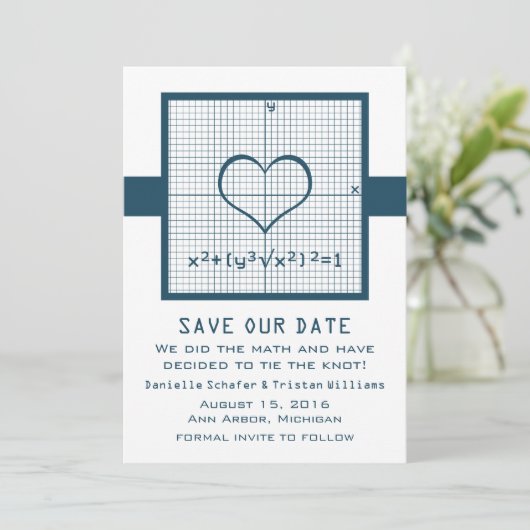 Blue Heart Math Graph Save the Date einladen (Stehend Vorderseite)