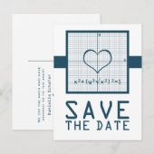 Blue Heart Math Graph Save the Date Postkarte (Vorne/Hinten)