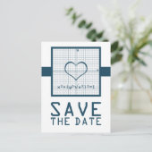 Blue Heart Math Graph Save the Date Postkarte (Stehend Vorderseite)