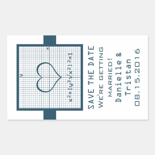 Blue Heart Math Graph Save the Date Stickers (Vorderseite)