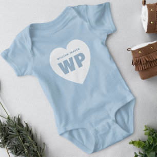 Blue Heart Monogram Blue Outfit Custom Baby Strampler