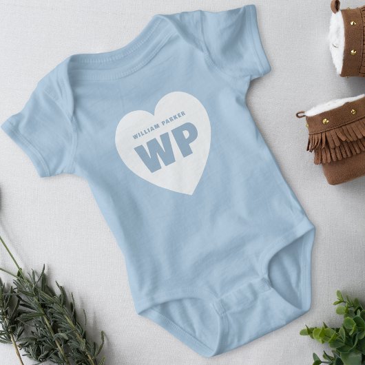 Blue Heart Monogram Blue Outfit Custom Baby Strampler