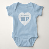 Blue Heart Monogram Blue Outfit Custom Baby Strampler (Vorderseite)
