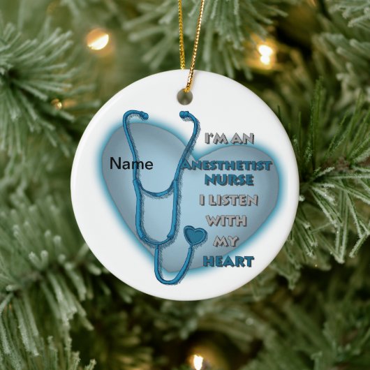 Blue Heart Nurse Anästhesist Keramik Ornament (Baum)