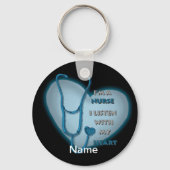 Blue Heart Nurse custom name Keychain Schlüsselanhänger (Vorderseite)