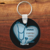 Blue Heart Nurse custom name Keychain Schlüsselanhänger (Vorderseite)
