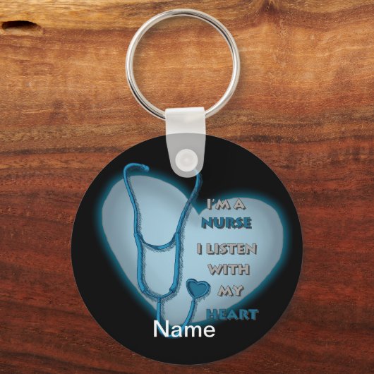 Blue Heart Nurse custom name Keychain Schlüsselanhänger (Vorderseite)