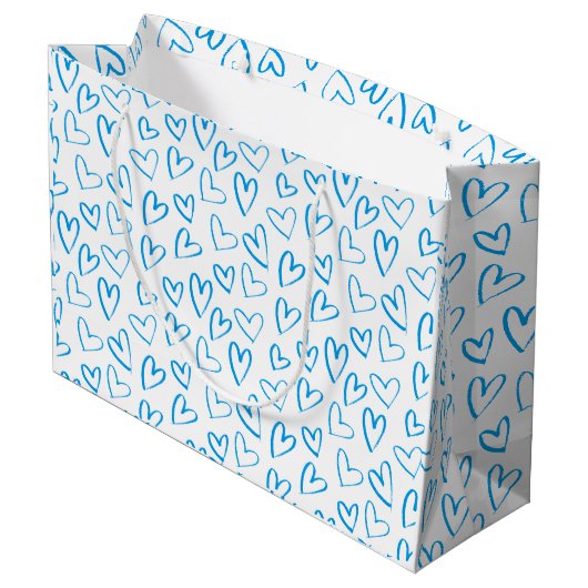 Blue Heart Pattern Large Gift Bag Große Geschenktüte (Rückseite Schrägansicht)