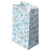 Blue Heart Pattern Small Gift Bag Kleine Geschenktüte (Vorderseite Schrägansicht)