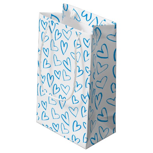 Blue Heart Pattern Small Gift Bag Kleine Geschenktüte (Rückseite Schrägansicht)