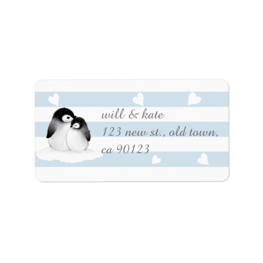 Blue Heart Penguin Address Labels Adressaufkleber (Vorne)