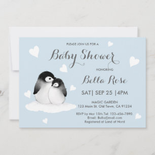 Blue Heart Penguin Baby Dusche Einladungen