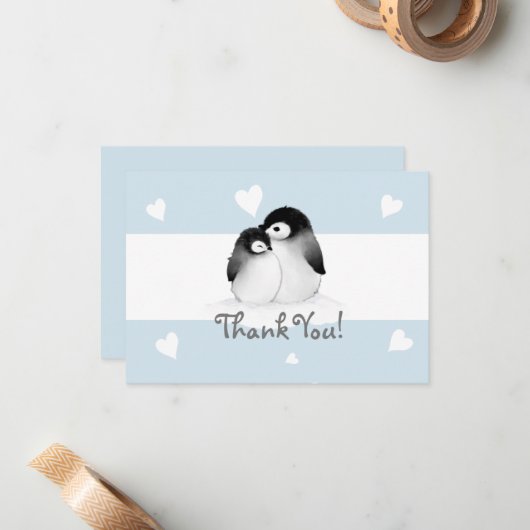 Blue Heart Penguin Danke, dass Sie Karten bemerken (Vorderseite/Rückseite Beispiel)