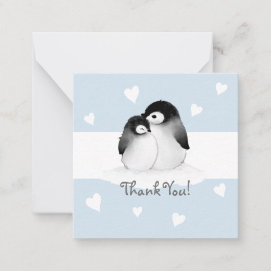 Blue Heart Penguin Vielen Dank Notecards Mitteilungskarte (Vorderseite)