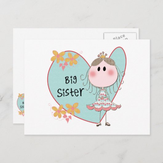 Blue Heart Princess Big Sister Postkarte (Vorne/Hinten)
