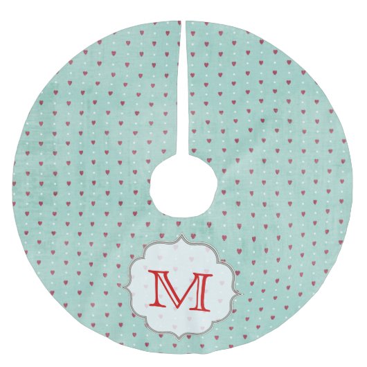 Blue Heart Punkt Monogram Initial Tree Skirt Polyester Weihnachtsbaumdecke (Vorderseite)