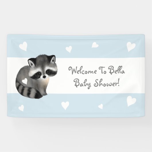 Blue Heart Raccoon Baby Showbanner Banner (Horizontal)
