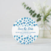 Blue Heart Save the Date Card (Stehend Vorderseite)