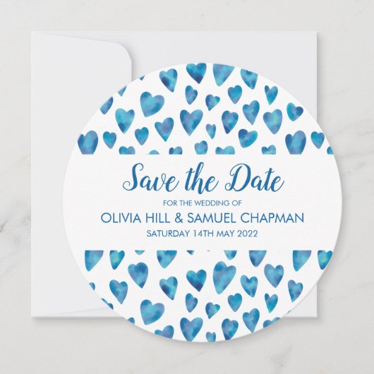 Blue Heart Save the Date Card (Vorderseite)