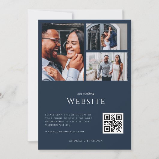 Blue Heart Script 3 Foto Collage Wedding Einladung (Rückseite)