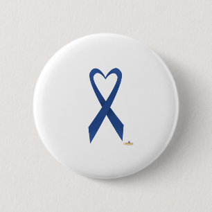 Blue Heart Shaped Awareness Ribbon Button