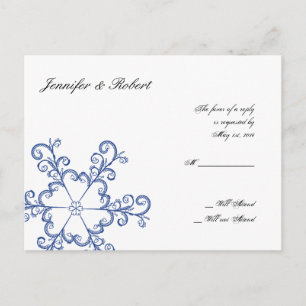 Blue Heart Snowflake Wedding RSVP Postcard Einladungspostkarte