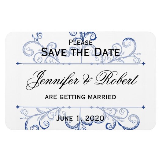 Blue Heart Snowflake Wedding Save the Date Magnet (Horizontal)