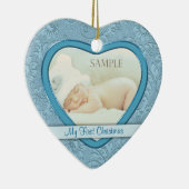 Blue Heart Swirl Baby First Christmas Keramik Ornament (Rechts)