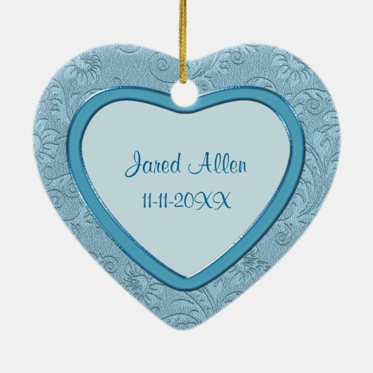 Blue Heart Swirl Baby First Christmas Keramik Ornament (Hinten)