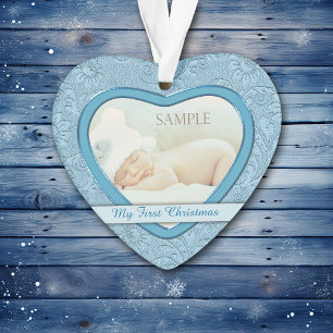Blue Heart Swirl Baby First Christmas Ornament
