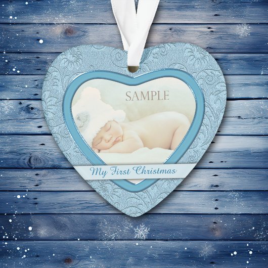 Blue Heart Swirl Baby First Christmas Ornament