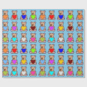 Blue Heart Teddy Bears Geschenkpapier (Flach)