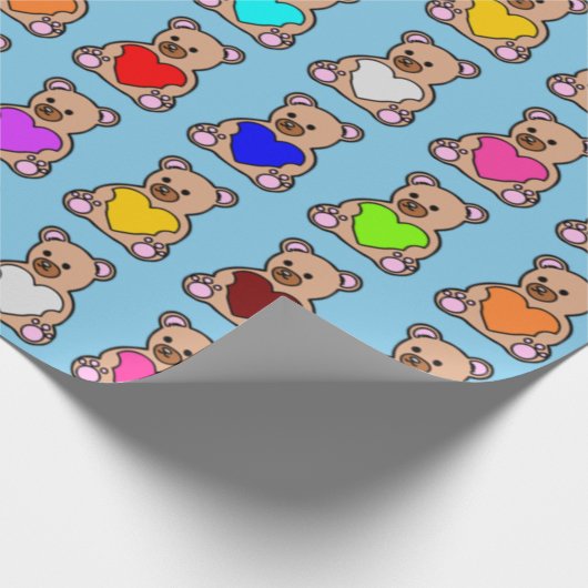 Blue Heart Teddy Bears Geschenkpapier (Ecke)