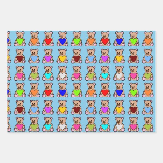 Blue Heart Teddy Bears Geschenkpapier Set (Vorderseite)
