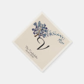 Blue Heart Tree on Ivory Wedding Napkin Serviette (Ecke)