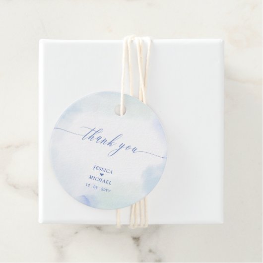 Blue Heart & Watercolor Wedding Danke Foto Geschenkanhänger (Beispiel)