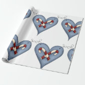Blue Heart with Candy Canes Country Christmas Geschenkpapier (Ungerollt)