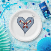 Blue Heart with Candy Canes Country Christmas Pappteller (Party)