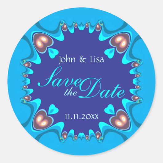 Blue Hearts Alternative Save the Date Stickers (Vorderseite)