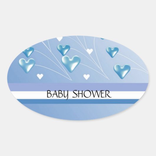 Blue Hearts and Stripes Baby Dusche Ovaler Aufkleber (Vorderseite)