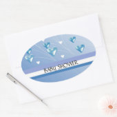 Blue Hearts and Stripes Baby Dusche Ovaler Aufkleber (Umschlag)