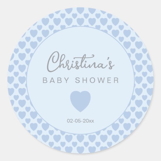 Blue Hearts Baby Shower Runder Aufkleber (Vorderseite)