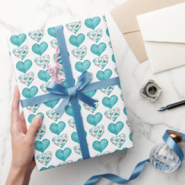 Blue Hearts Boho Vintages Muster Geschenkpapier