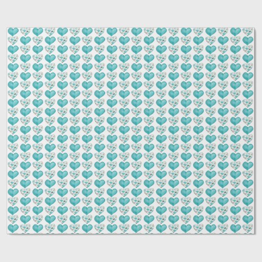Blue Hearts Boho Vintages Muster Geschenkpapier (Flach)