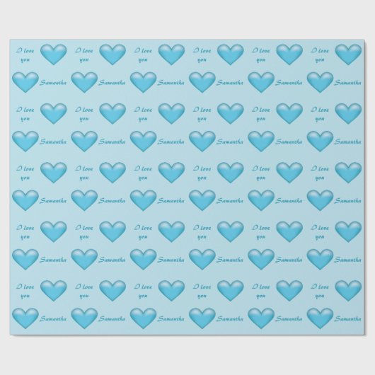 Blue Hearts & Custom I Liebe Sie Text mit beliebig Geschenkpapier (Flach)