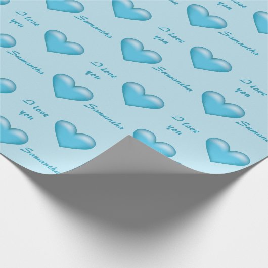 Blue Hearts & Custom I Liebe Sie Text mit beliebig Geschenkpapier (Ecke)