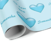 Blue Hearts & Custom I Liebe Sie Text mit beliebig Geschenkpapier (Rolleneckpunkt)